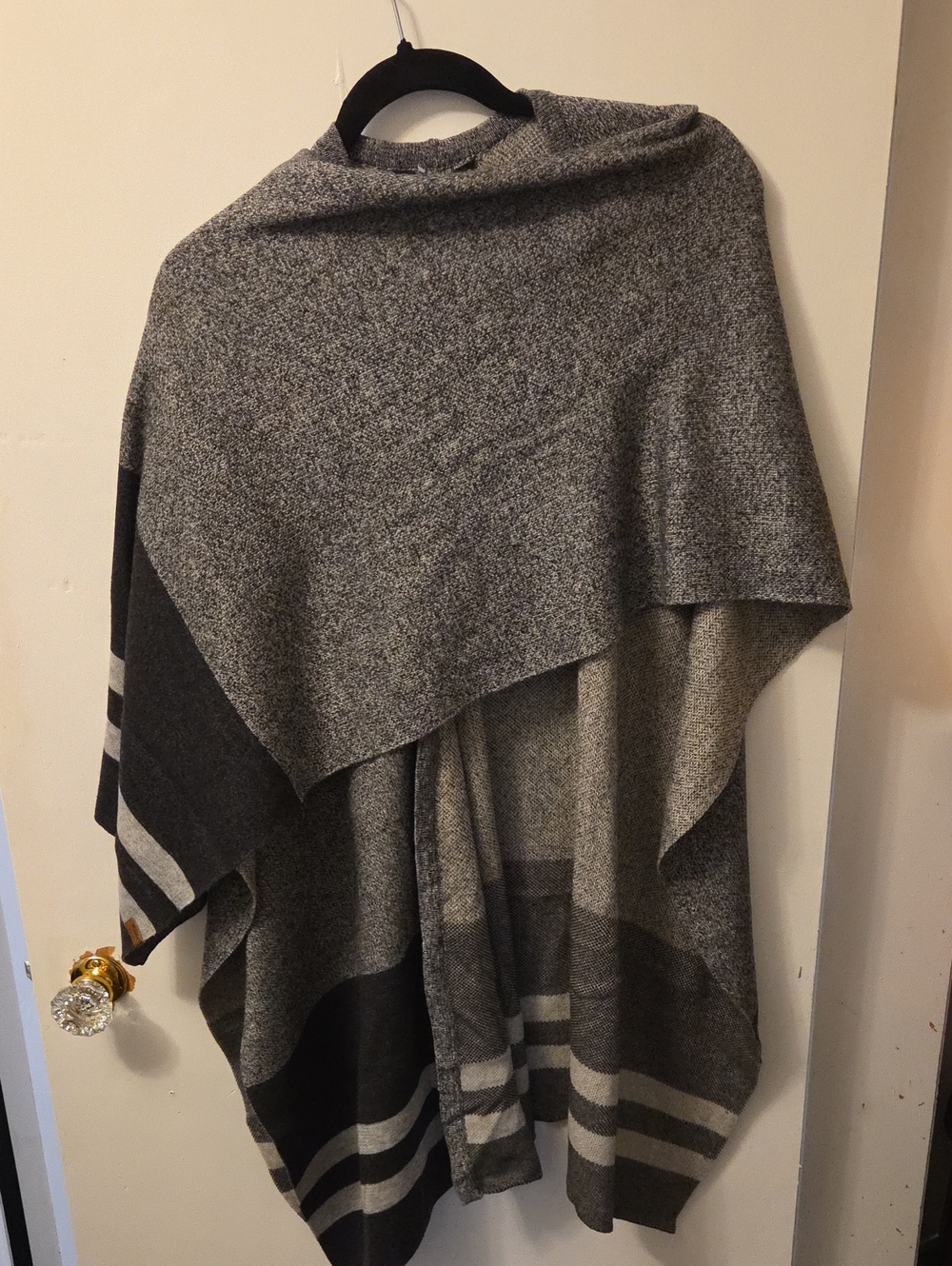 Roots Gray & Charcoal Striped Knit Poncho